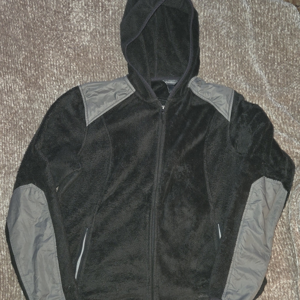 Womens Eddie Bauer Black and Gray Full Zip Hooded Jacket